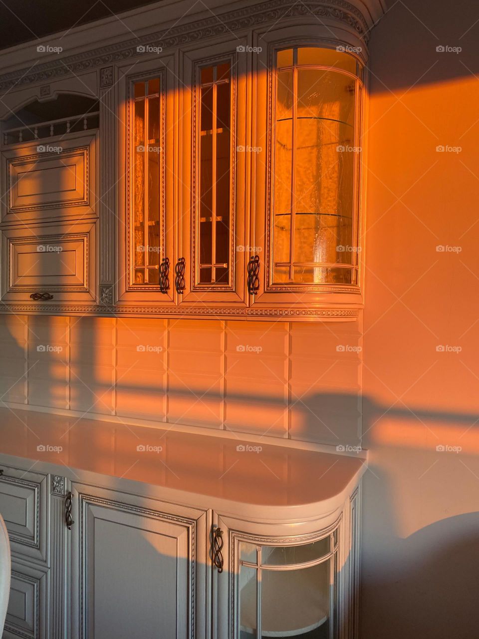 Sunset on the background of the kitchen