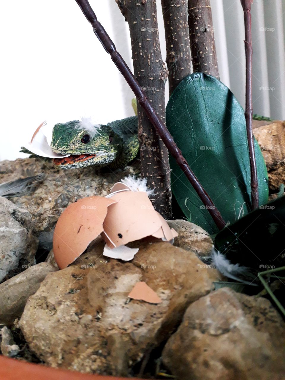 lizard egg stone plant eat predator plume toy