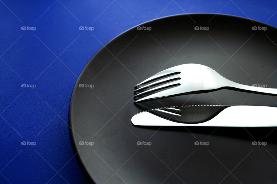fork, knife and plate
