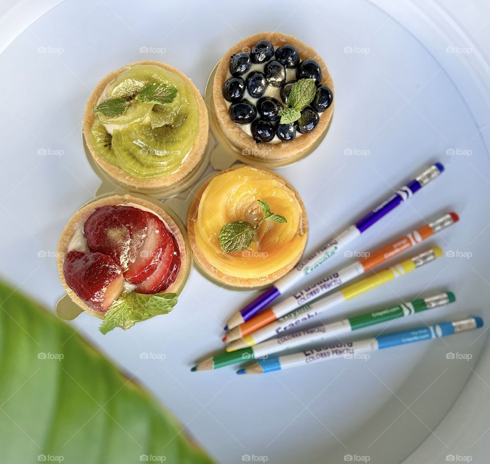 Colourful homemade fruit tarts so yummy