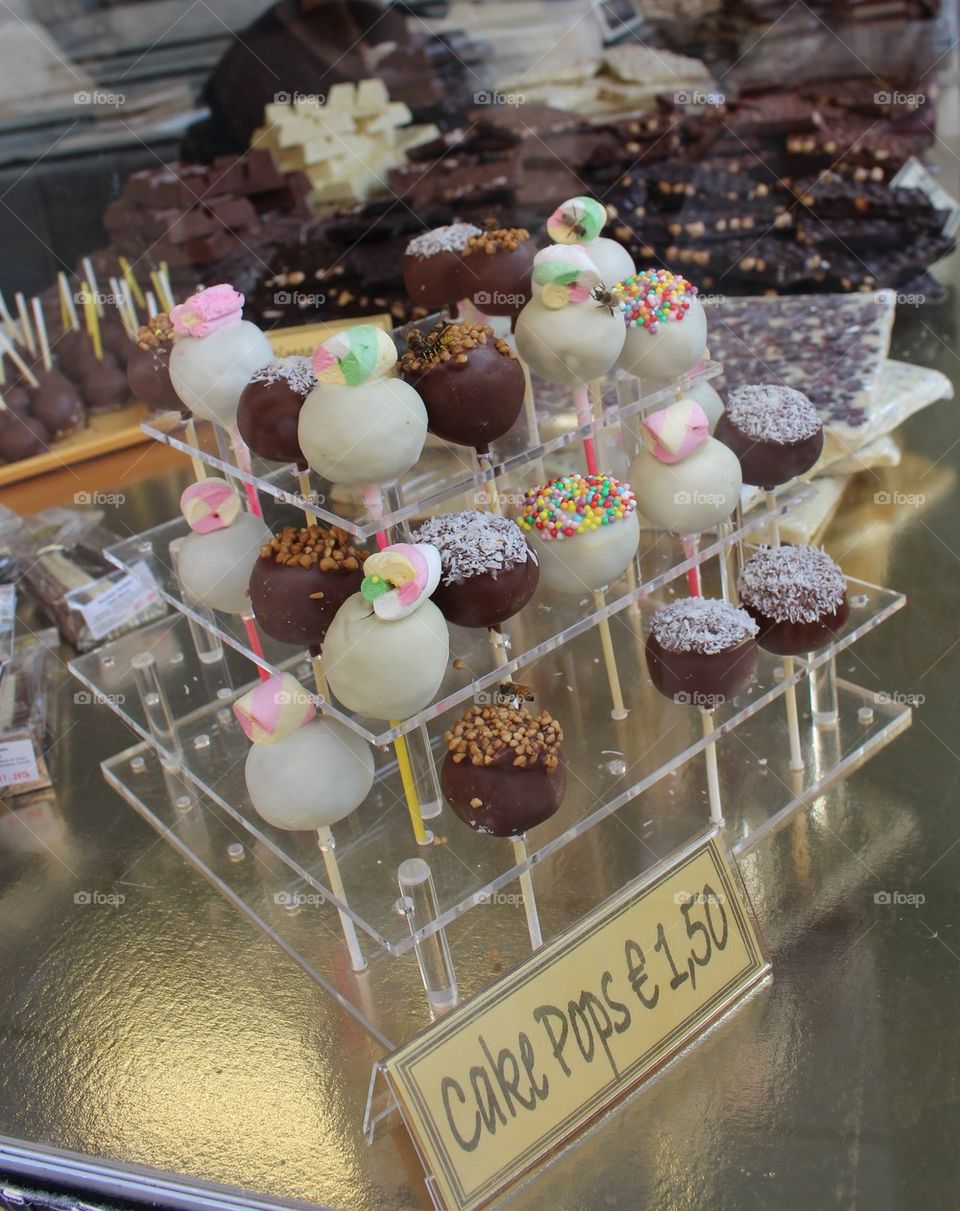 Cake pops on a market stall, Italy 