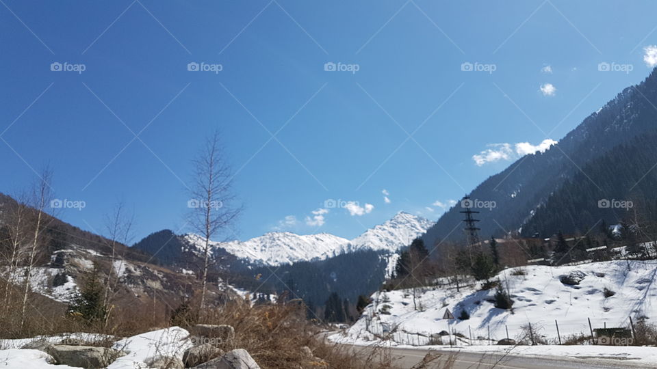 Almaty mountains view in early spring