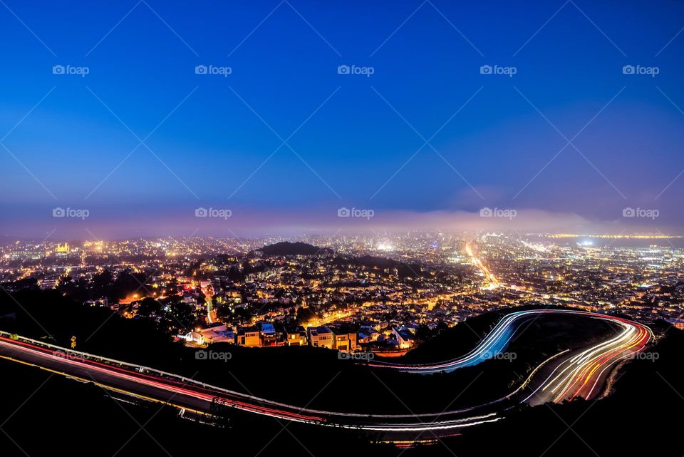 Car Trails at the Twin Peaks, San Francisco