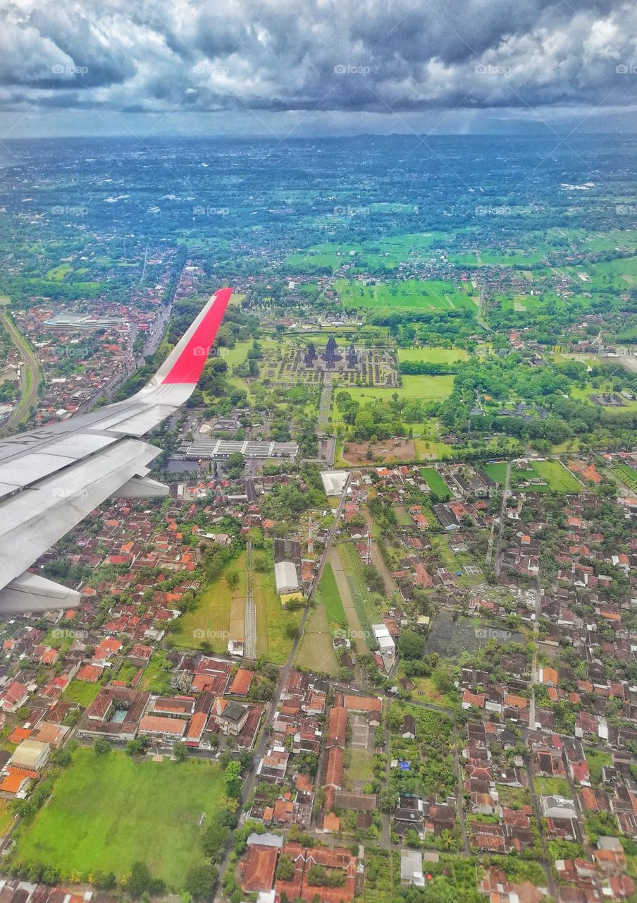Prambanan temple compund, an heritage ancient building, as seen from above