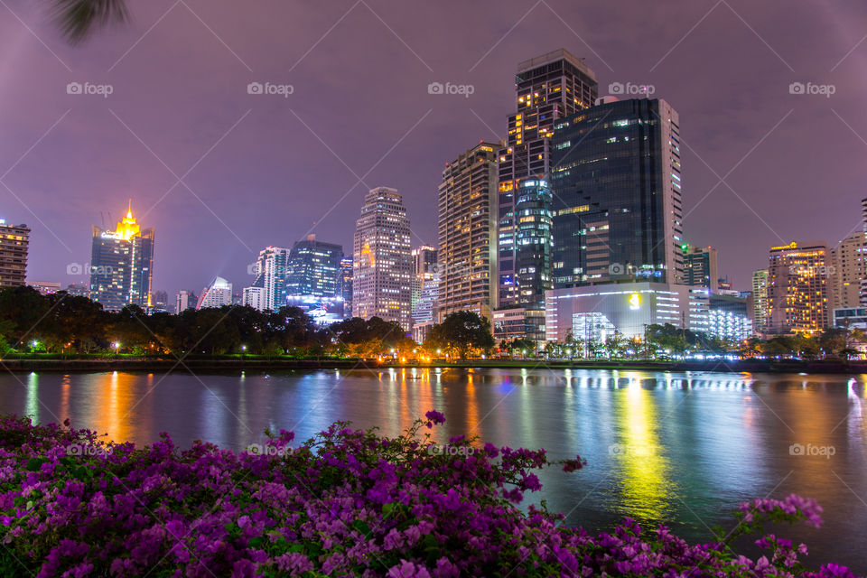 Bangkok Skyline with flowers