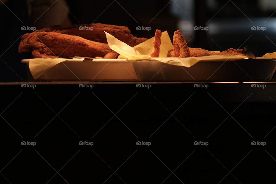 Lunch is served fried catfish and shrimp