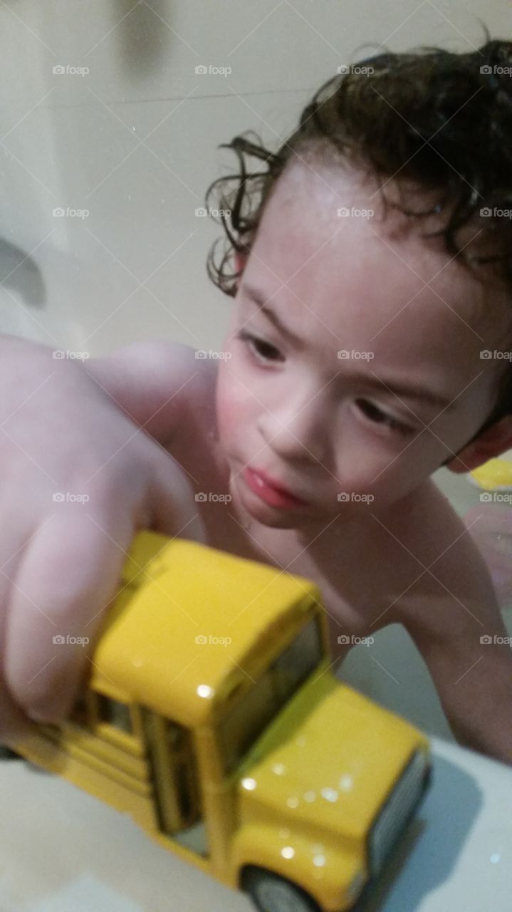 Yellow bus in the tub