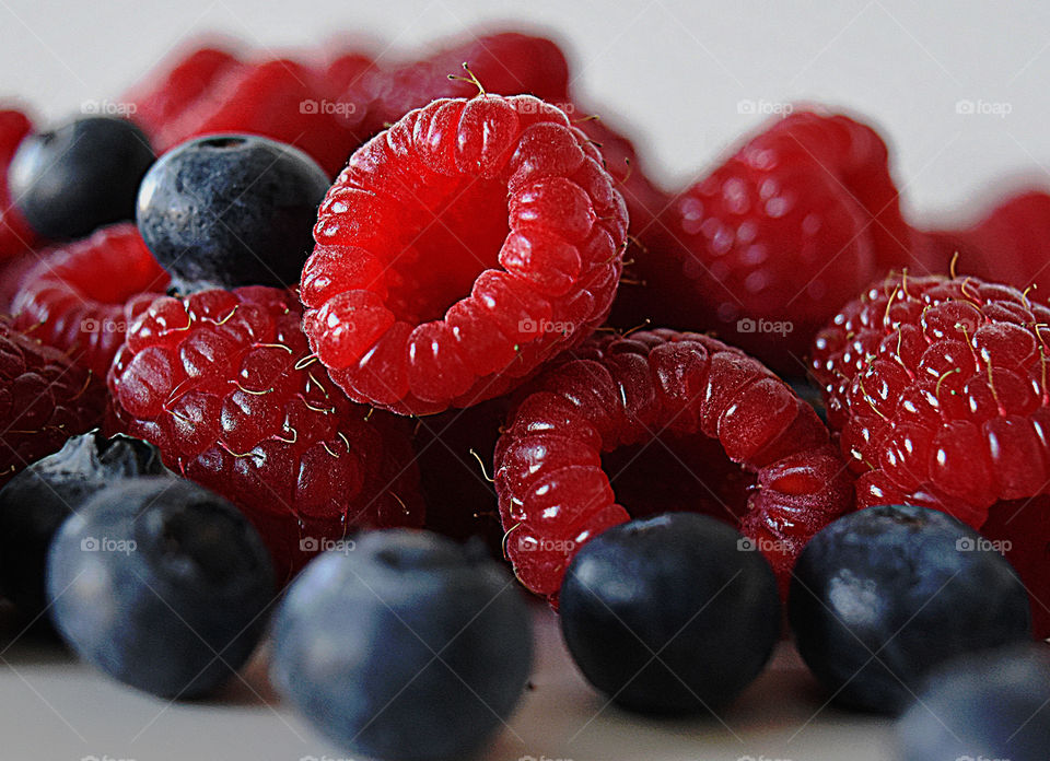 raspberries and blueberries