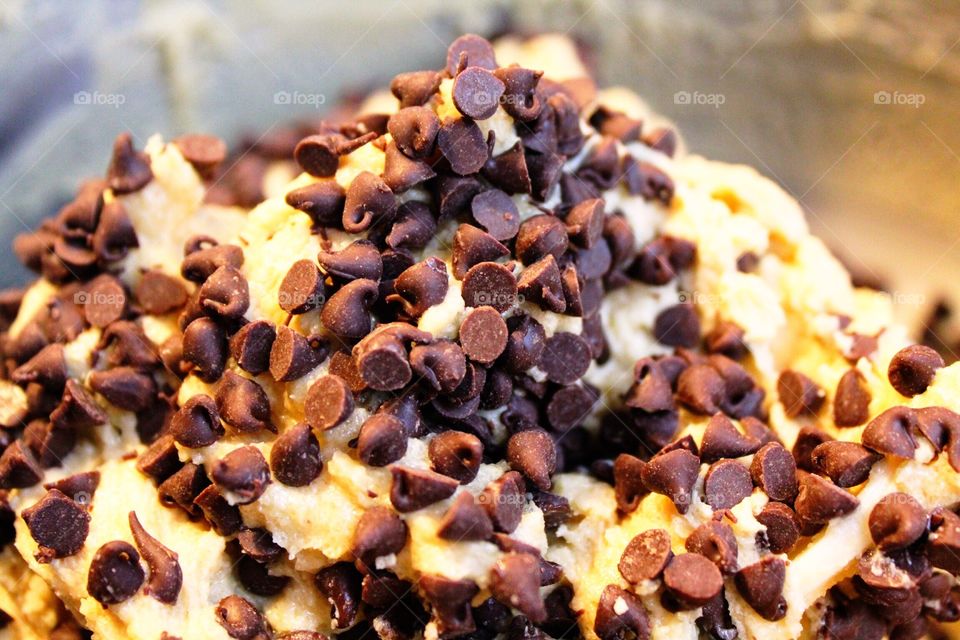 Chocolate chips in dough