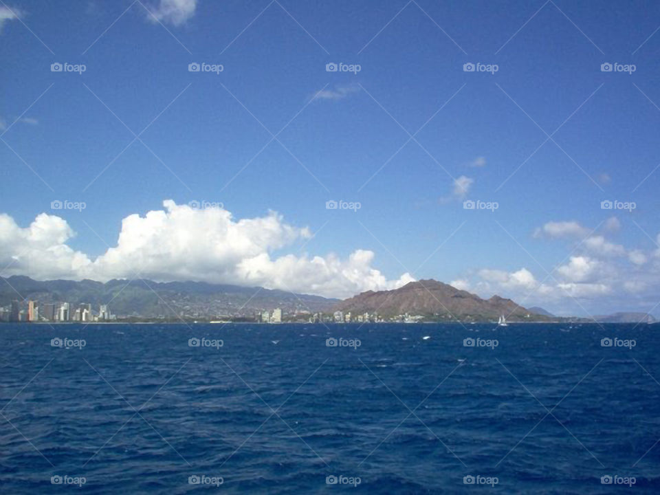 Waikiki & Diamond Head 2. Our view from a catamaran of Waikiki and Diamond Head in Oahu Hawaii.