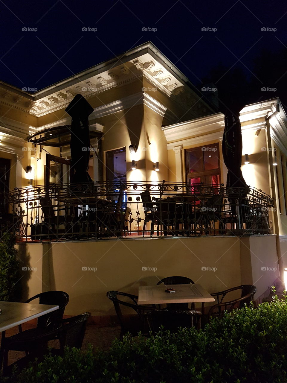 restaurant terrace at night