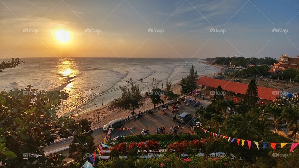 High angle view of sea and beach