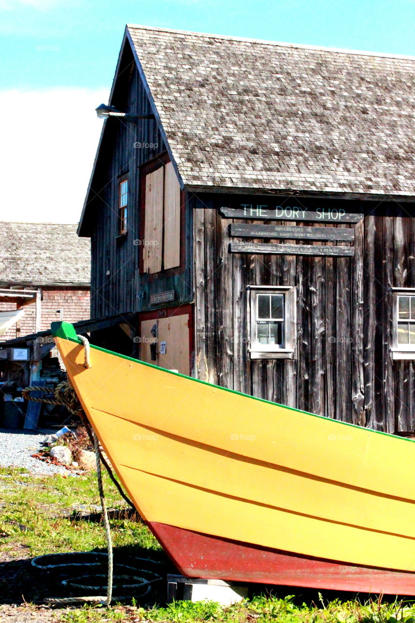 Colorful dory at the harbour in Lunenburg