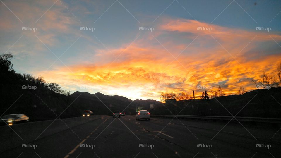 Mountain pass sunset