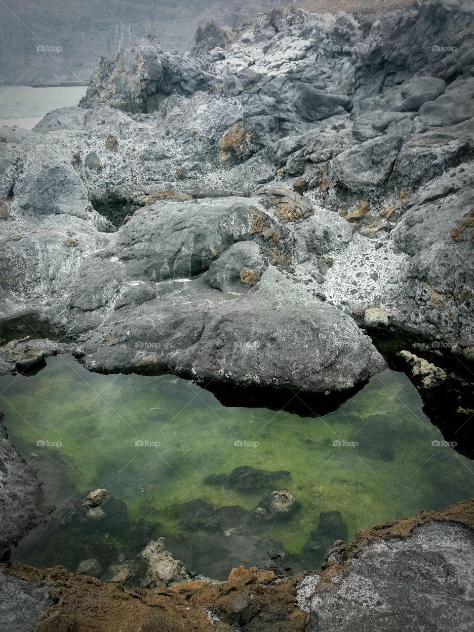 volcanic seashore scene