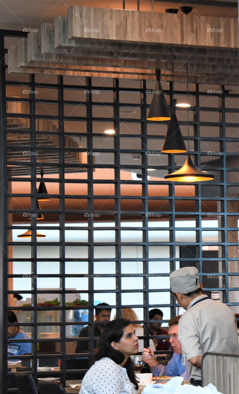 architecture of an airport restaurant with lines and shapes...