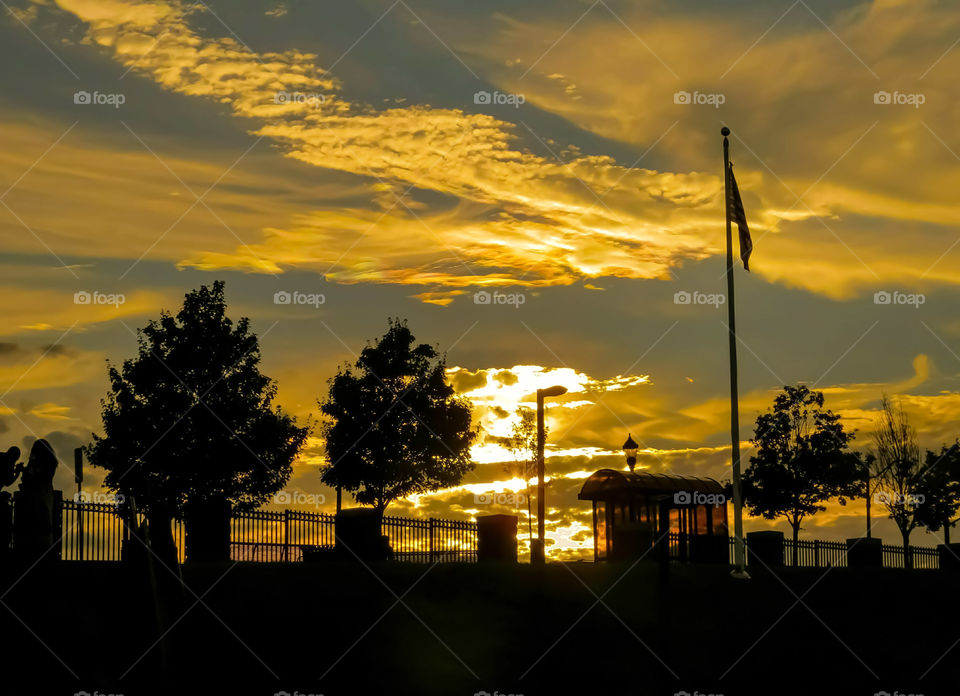 Sunrise Sky Over The Bus Stop