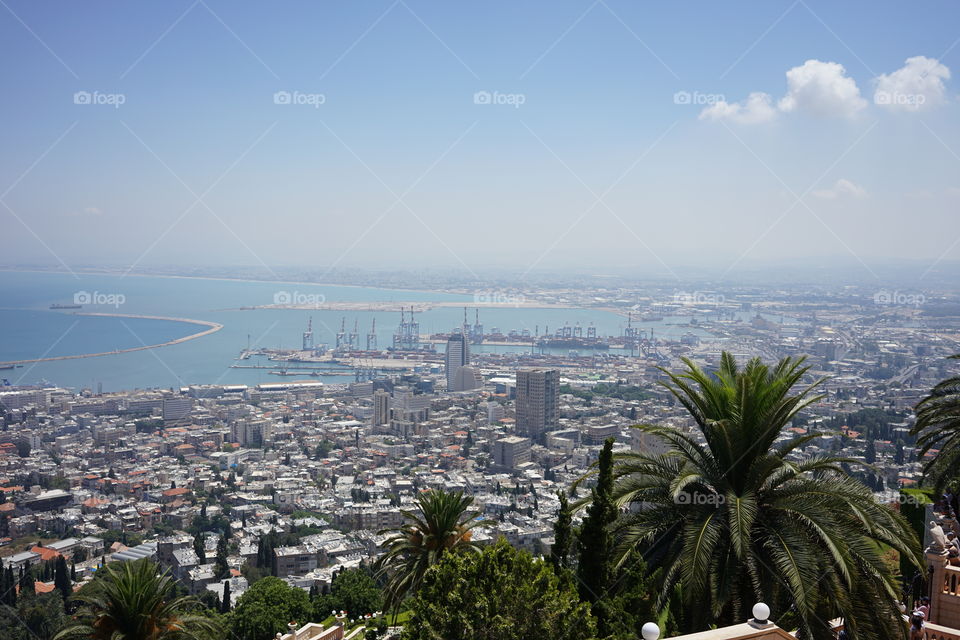 port of Haifa, Israel, as seen from Baha'i garden