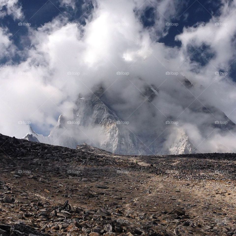 Got this surreal view of Mt. Pumori on the way to climb Kala Patthar. Photo taken on the Everest Base Camp Trek in Nepal.