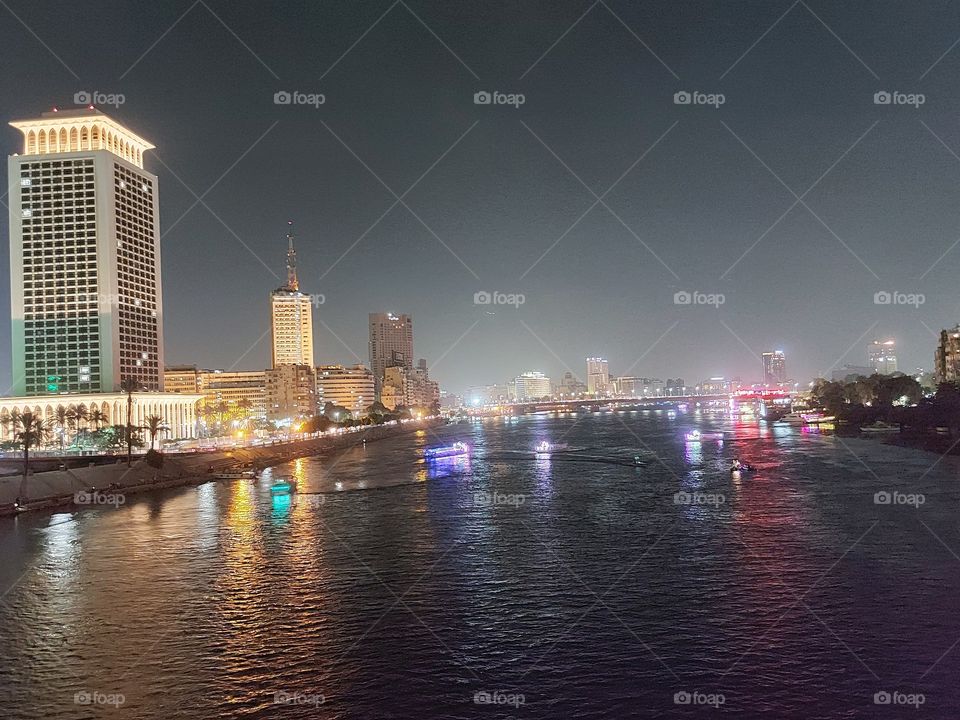 Nile River / Night / Boats / Winter / Urban / Buildings/ Towers