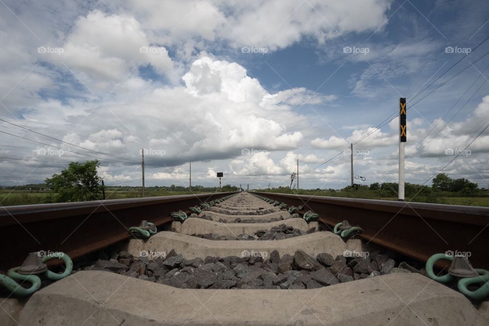 Beautiful sky over railway at countryside Thailand