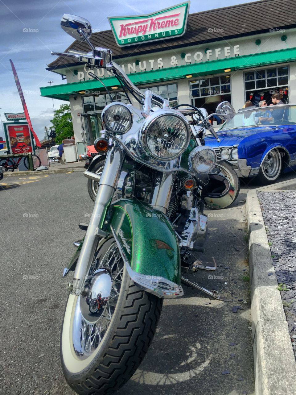 American motorcycle outside American diner