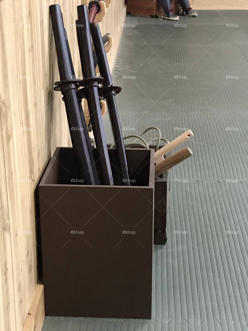 Bokken together in a box at the dojo. Brand new and have not been in frequent usage.