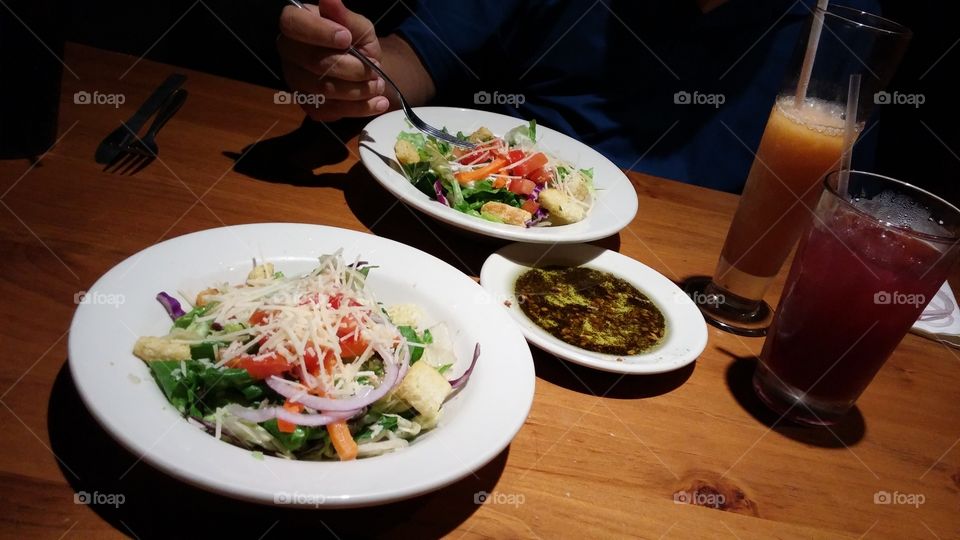 Dining out, salads and drinks