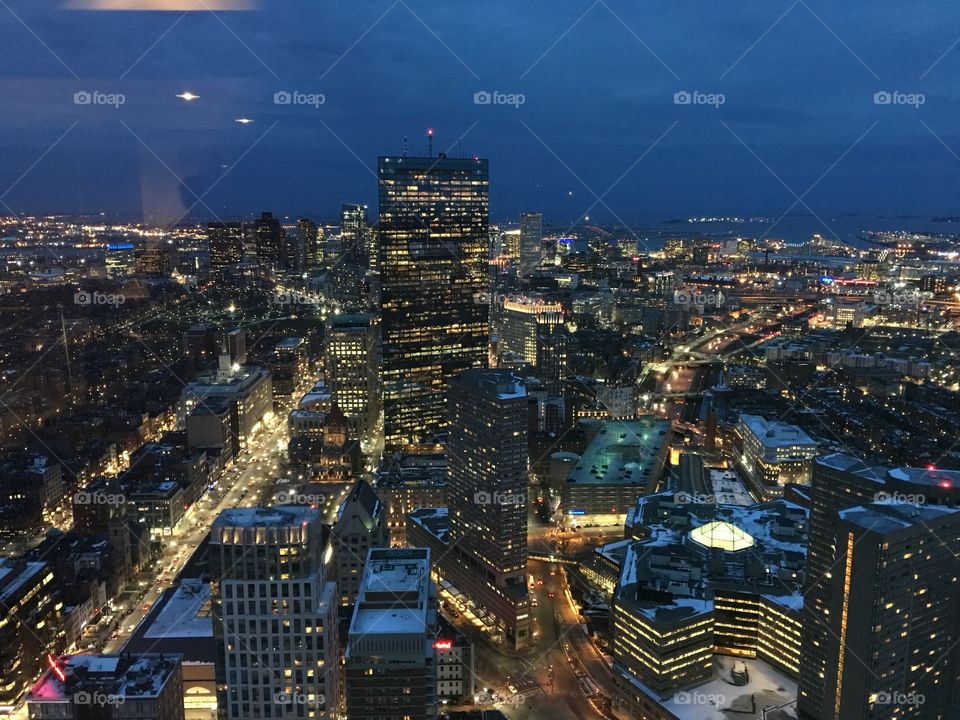 View of Boston at night up high. 