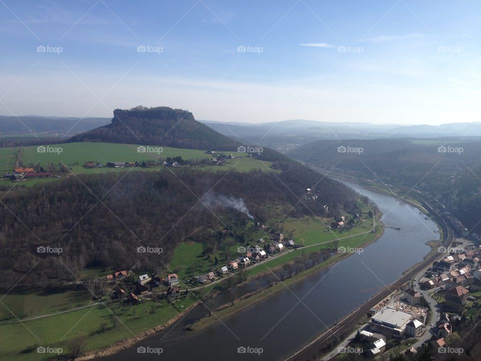 View from the Fortress Königstein, Elbe, Schrammsteine, Königstein, Germany 
