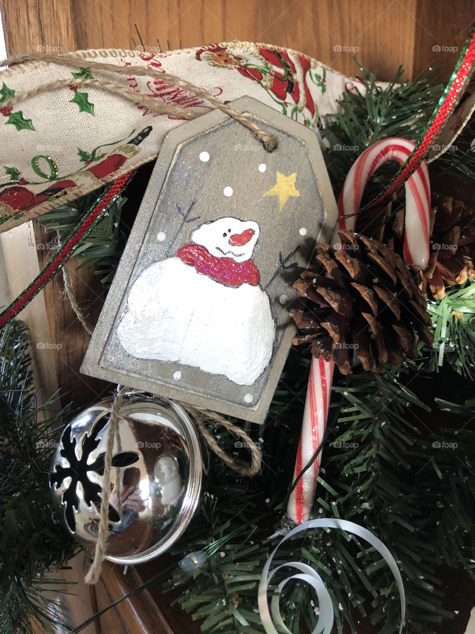 Christmas garland snowman bell ribbon candy cane 