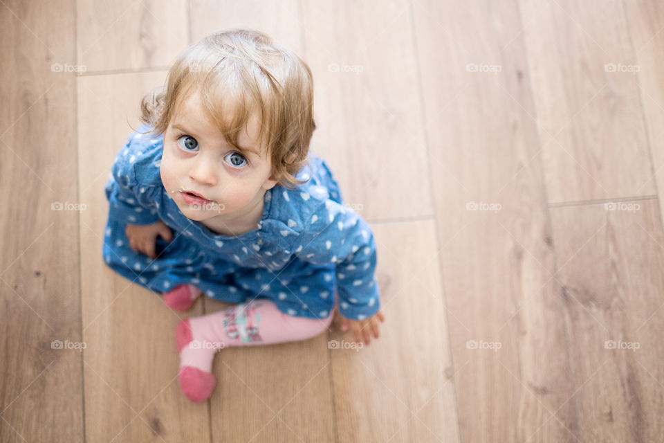 High angle view of cute baby girl