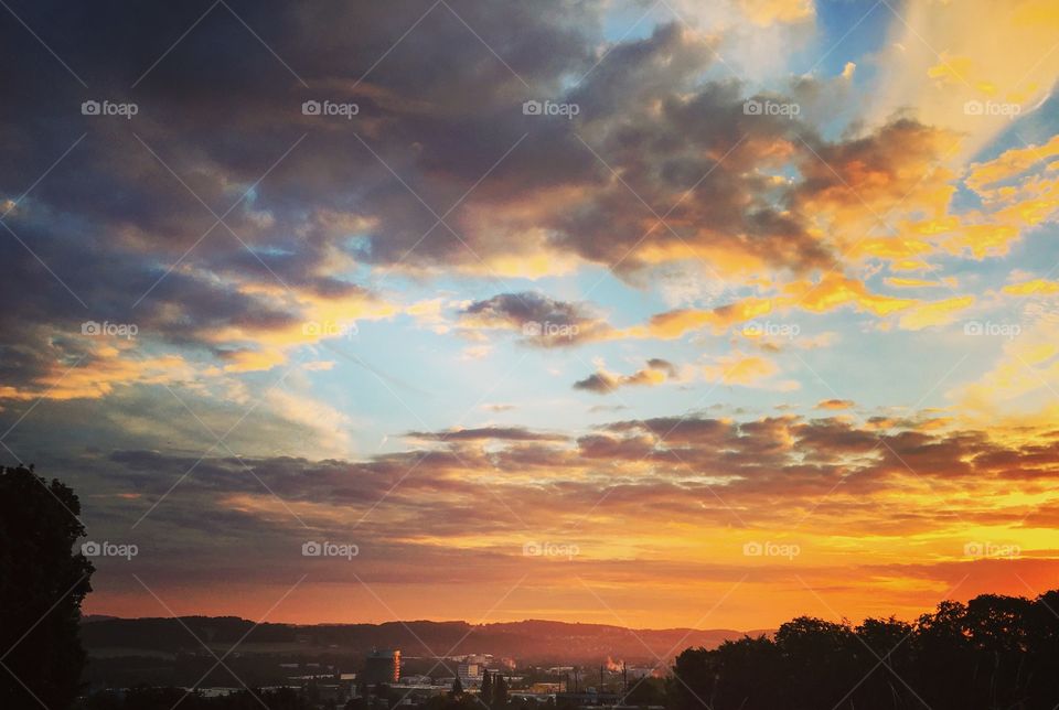 View of town during sunset