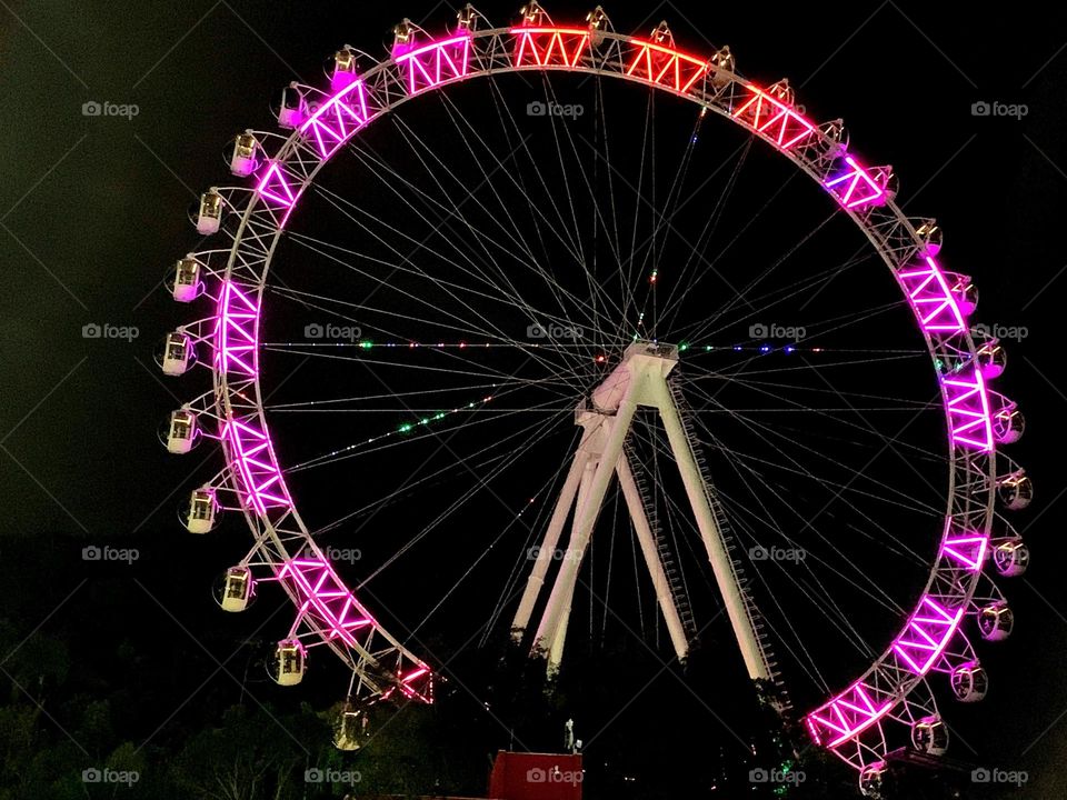 Ferris wheel in pink neon light