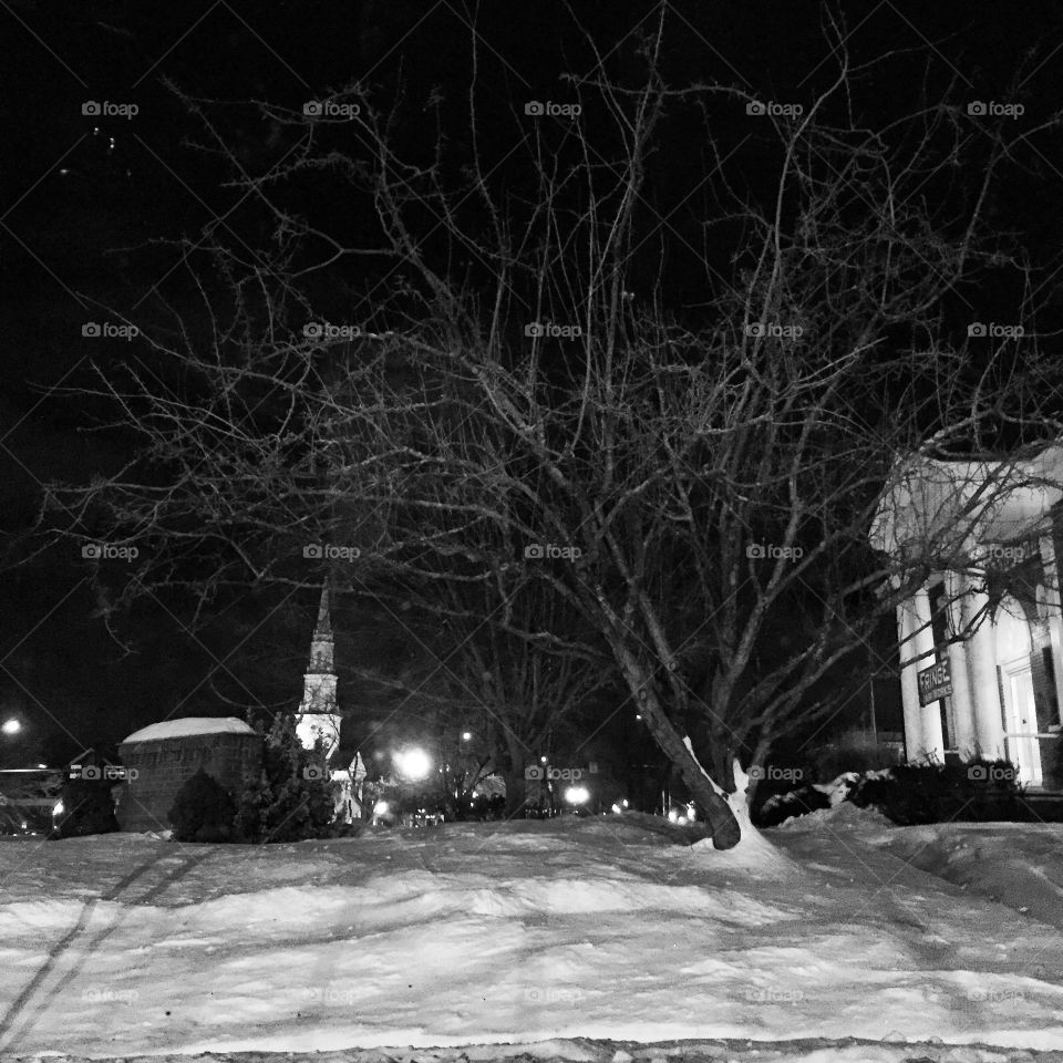 Black and White Night. A black and white photograph of West Hartford, Connecticut at night.