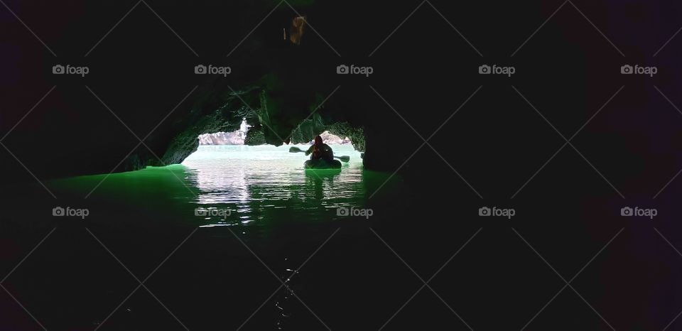 Kayaking through the cave