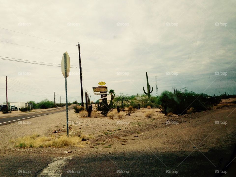 Old desert roadway intersection in Apache Junction, Arizona