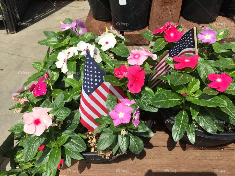American flag with flowers