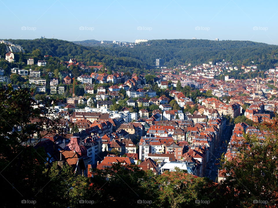 view over the red roofs in Stuttgart Germany