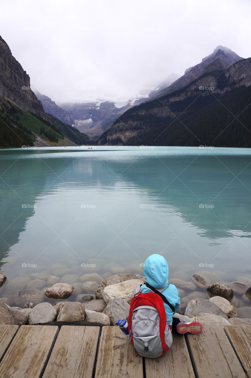 Taking in the view of Lake Louise on a rainy afternoon 