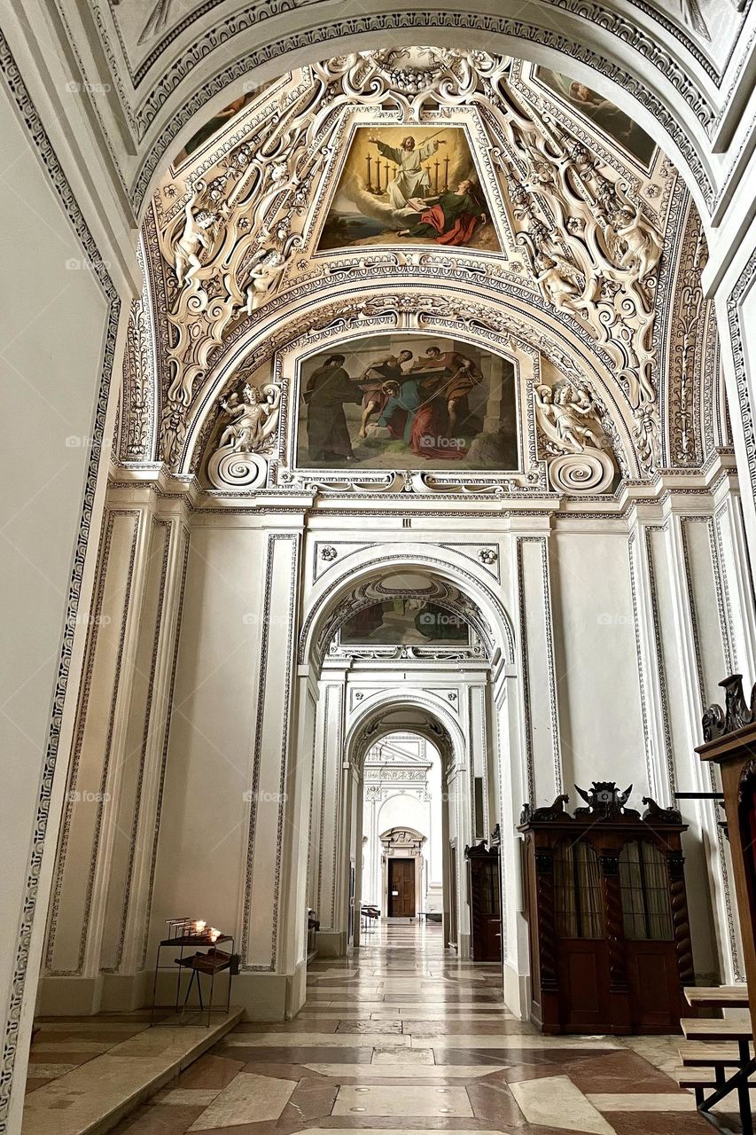 Beautiful architecture and painting inside the Salzburg cathedral Austria , no people 