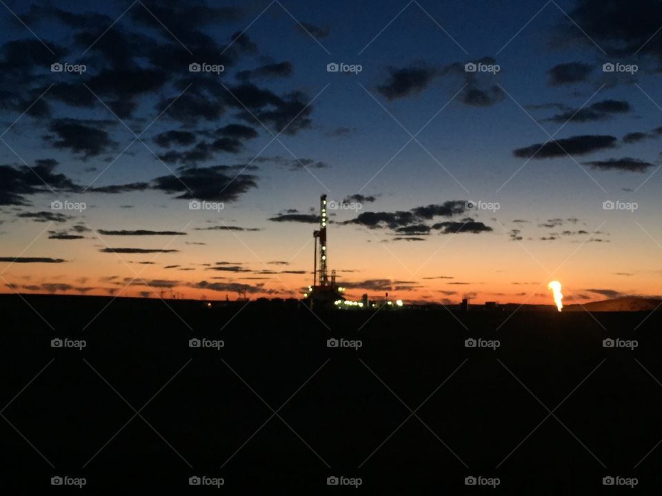North Dakota Sunset Oil Rig. I worked as a geologist on an oil rig in ND for a little while. This was my view one evening.