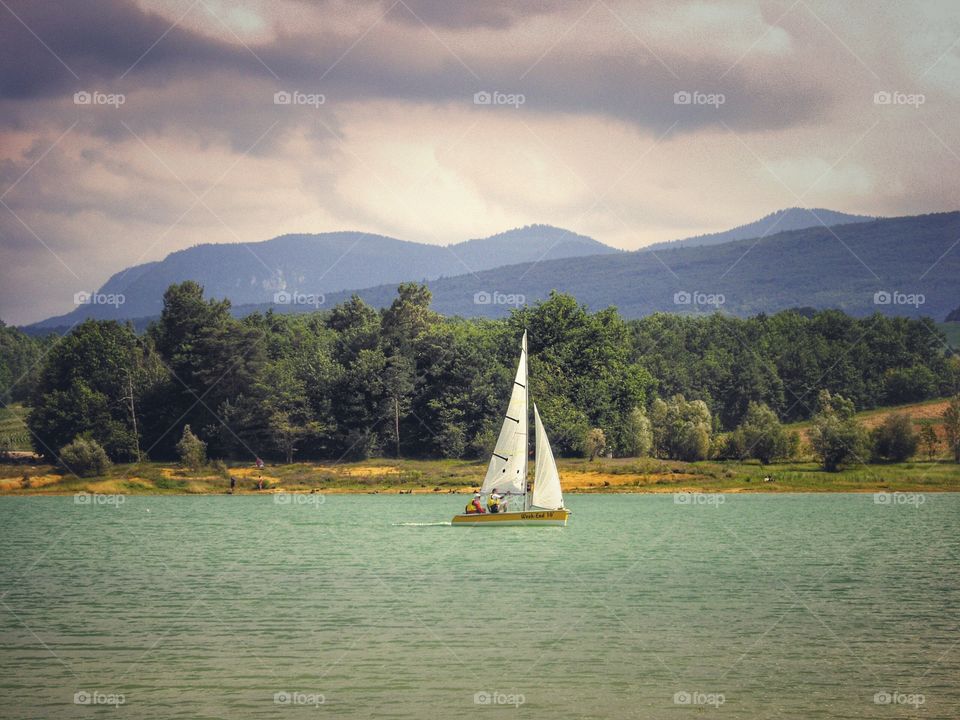 Sailing . Lake in the French Alps 