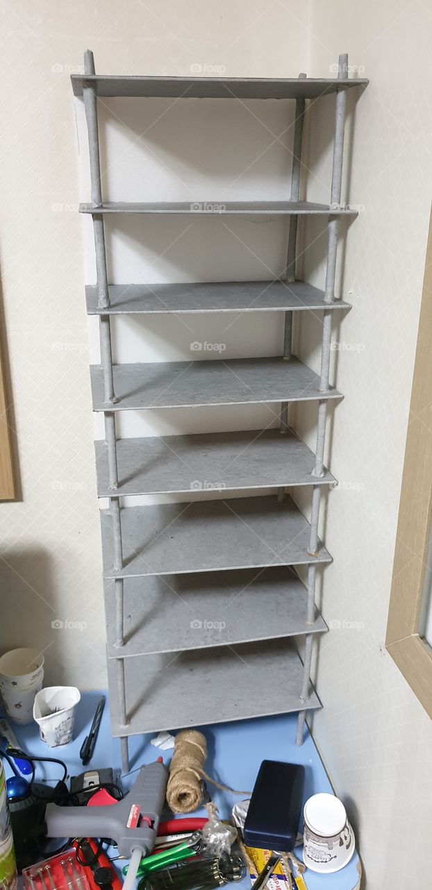 an empty gray shelf