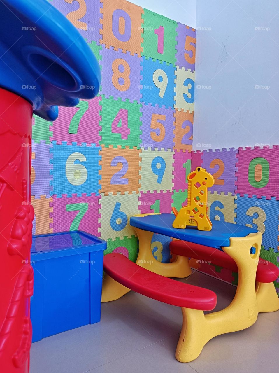 Colorful children's space with numbers and toys