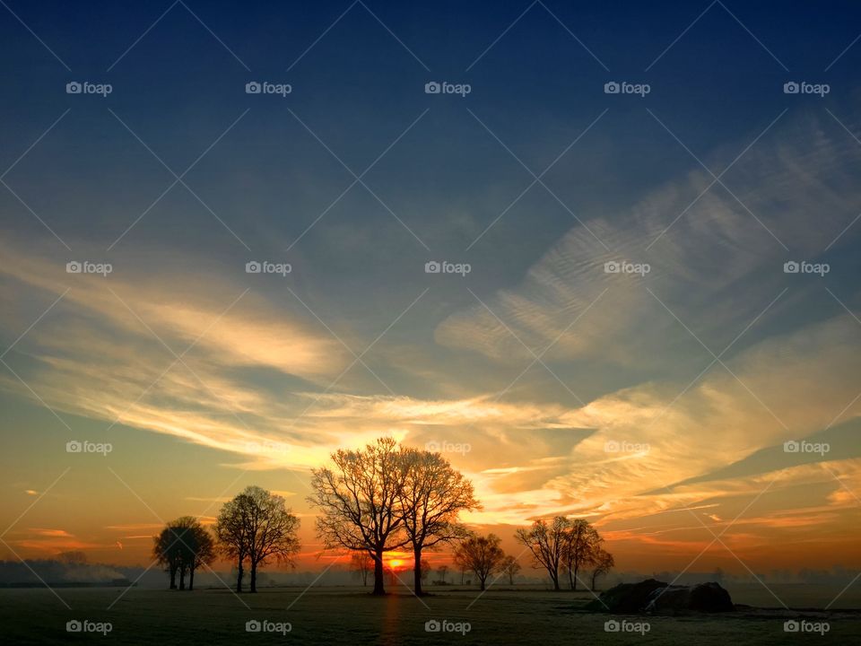 Wonderful and dramatic sunset on the countryside 