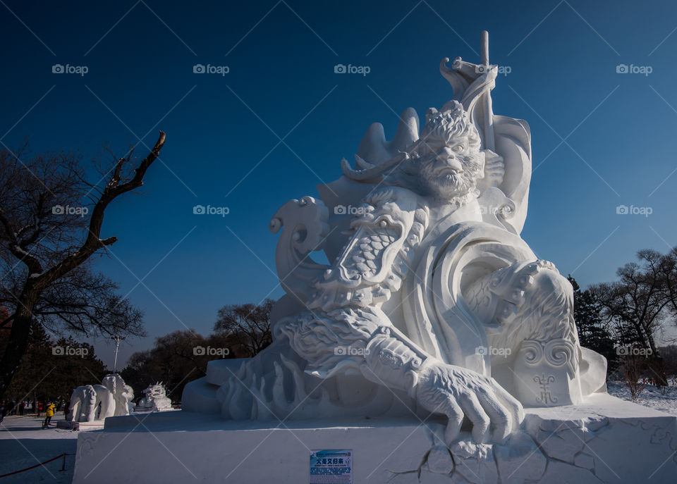 Asia china  Harbin ice Festival snow Festival ice sculptures snow building  blue sky big
