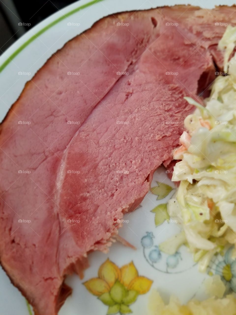 coleslaw and potatoes with ham