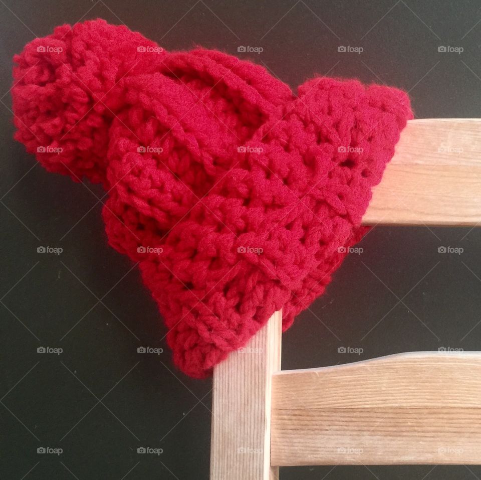 Crocheted red winter hat