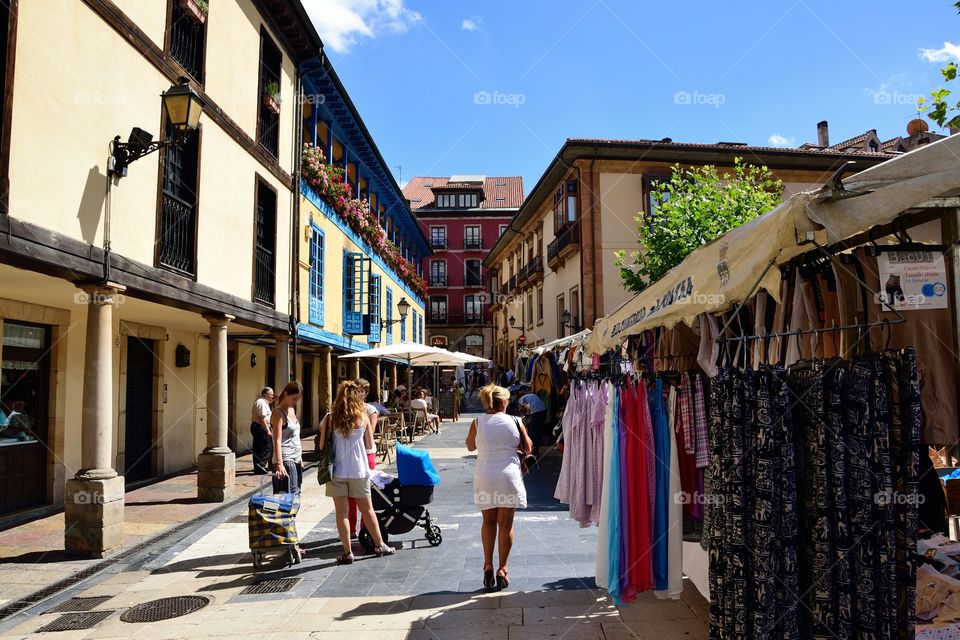 Street market in Oviedo, Asturias, Spain.